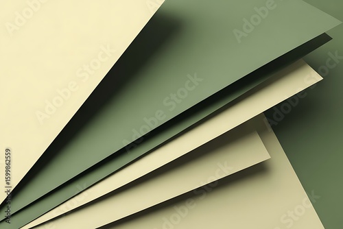 Abstract Green and Beige Paper Layers: Geometric Design