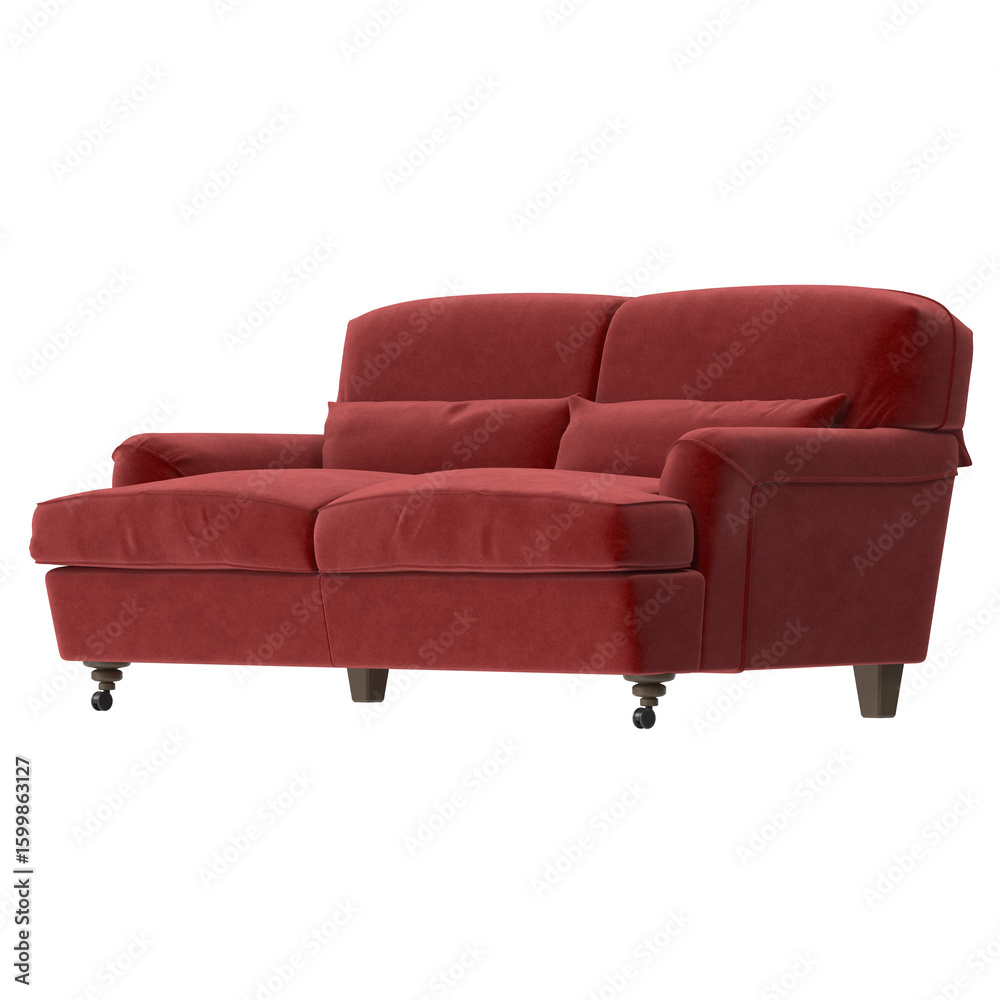 Classic Red Two Seater Sofa Angled View Isolated Classic Red Two Seater Sofa Angled View Isolated