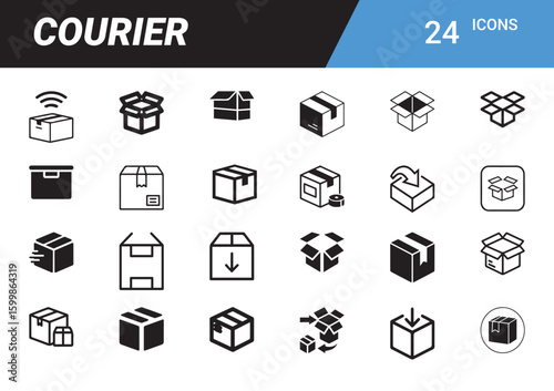 Courier Icons: A graphic array of minimalist courier icons representing various aspects of shipping and delivery, perfectly illustrating the essence of logistics and parcel service.