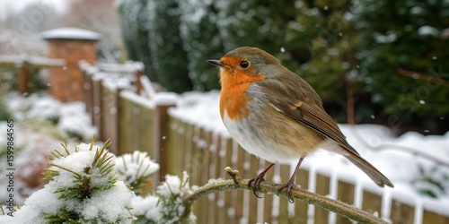 European Robin in Winter Snow, Close-up Profile, Bird on Branch, Snow-Covered Garden, Wildlife Photography Robin, Winter Bird