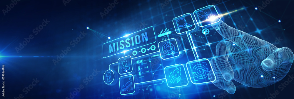 Fototapeta premium Mission concept. Financial success concept on virtual screen. Business, technology, internet and networking concept. 3d illustration