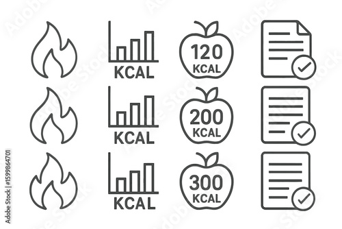 Stroke minimal set tracker calorie vector contour prompt line icons icon outline
