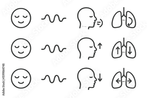 Exercise icons outline breathing vector set contour line stroke minimal prompt symbol