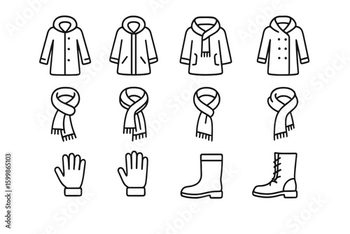 Outline stroke line collection icon accessories vector fall minimal set symbol prompt