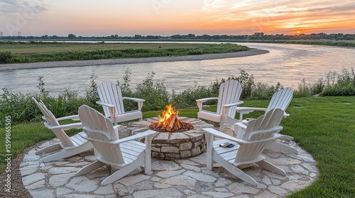 Wallpaper Mural Serene Sunset Riverfront Fire Pit Gathering Torontodigital.ca
