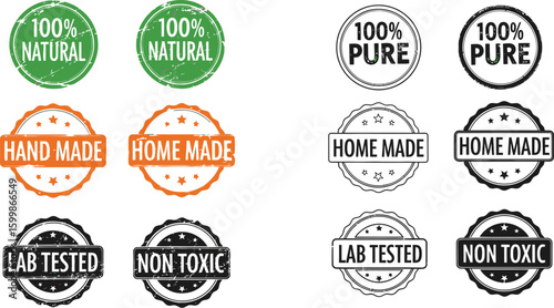 Natural pure handmade and homemade product label vector design for product packaging and branding needs vector