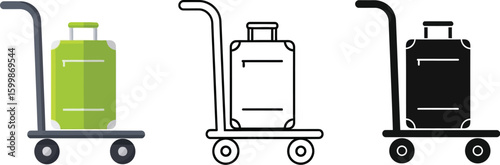Luggage cart vector illustration set travel baggage trolley airport carrier design element for website vector