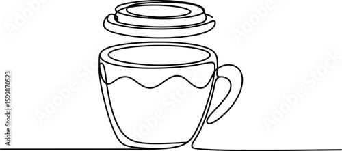 Single line drawing of a coffee cup with lid drink beverage