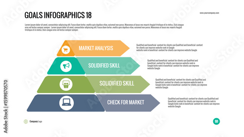 Pyramid Infographic Template: Ideal for illustrating hierarchical relationships, sequential steps, or a foundation-to-peak process in business and marketing