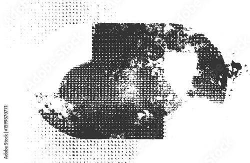 Abstract distressed halftone pattern with dark gray and white elements grunge