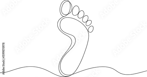 Single line drawing of a human foot with toes and wavy ground vector