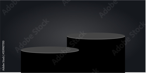 Black elegant cylinder circle podium stage platform pedestal vector. Ideal for product displays, awards, presentations, or minimalist design needing a sophisticated, sleek base.