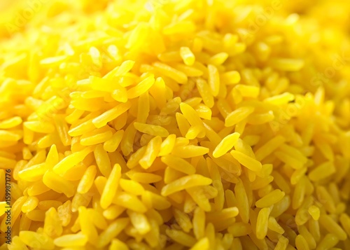 Close up of bright yellow rice grains texture background
