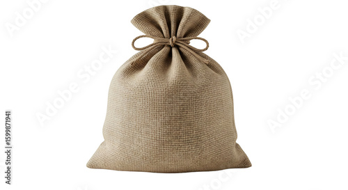 A tied burlap sack against a black background.