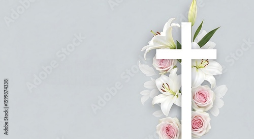 Floral Arrangement with a Cross Sympathy and Remembrance