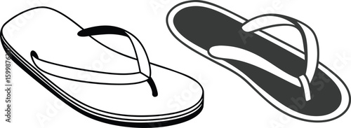 flip flop clip art vector icon, simple black and white flip flop, vector silhouette design.