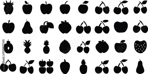 Fruit Silhouette Collection: A meticulously curated array of various fruit silhouettes, showcasing the diverse forms of natural produce in an artistic and striking visual manner. 