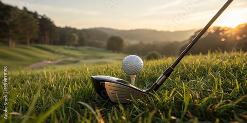 Sunrise Golf Drive Golf Club, Ball on Tee, Scenic Course, Golden Hour Photography Golf, Photography