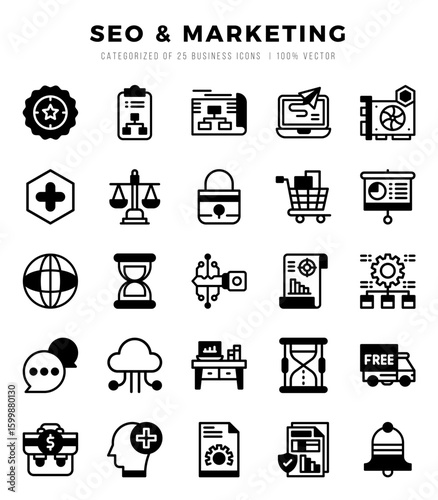 Set of SEO & Marketing icons in Lineal Filled style. Lineal Filled Icons symbol collection.