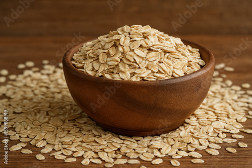 Oats in bowl on table.