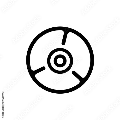 Simple black and white graphic representation of a circular rotor with cuts and segments, minimalistic design