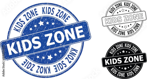 Kids zone stamp vector graphics for play area design and kids club logo template illustration