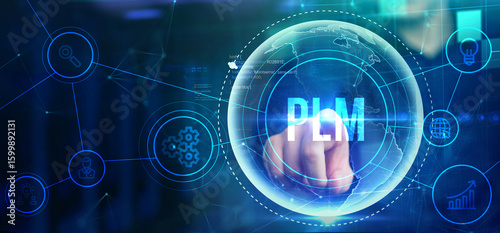 PLM Product lifecycle management system technology concept. Technology, Internet and network concept.