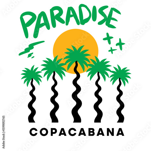 Tropical paradise. Wave palm tree artwork. Palm tree artwork. Rio de janeiro. Copacabana beach vibes art. Summer vibes artwork. Amazing brasil. Rio de janeiro. 