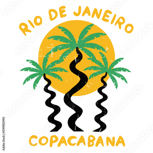 Rio coastal paradise. Tropical paradise. Amazing brasil. Rio de janeiro. Tropical vibes t shirt artwork. Wave palm tree artwork. Tropical vibes t shirt artwork.
