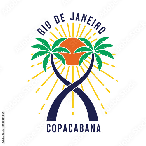 Summer good vibes vector graphic design for poster. Palm breeze in Copacabana. Summer vibes artwork. Rio de janeiro. Tropical paradise. Tropical vibes t shirt artwork. Amazing brasil. 