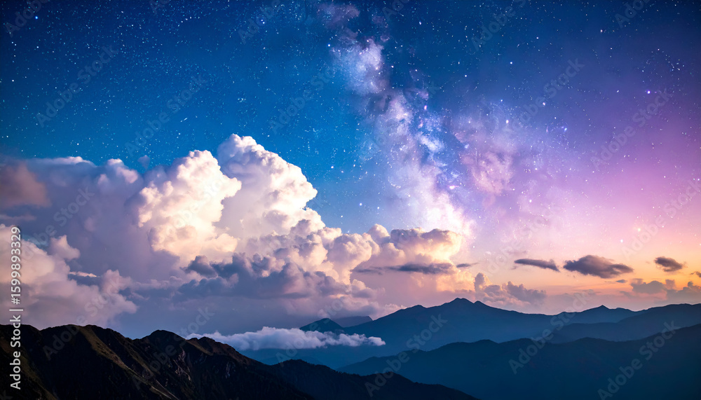 Naklejka premium Milky Way over Mountain Range. (2)