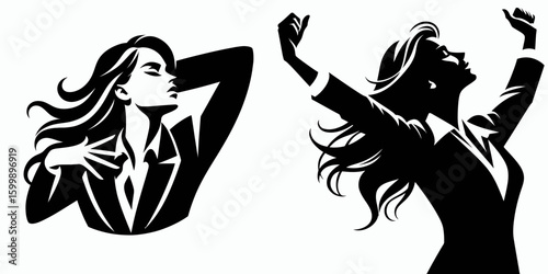 Business woman stretching arms. Corporate Finance Cartoon Minimal Clipart Line Art Vector Illustration. Female professional extending limbs office worker taking break morning workout.