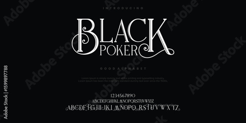 Black Poker Abstract Fashion font alphabet. Minimal modern urban fonts for logo, brand etc. Typography typeface uppercase lowercase and number. vector illustration