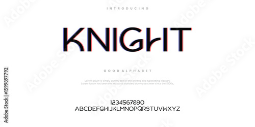 KNIGHT Modern minimal abstract alphabet fonts. Typography technology, electronic, movie, digital, music, future, logo creative font. vector illustration