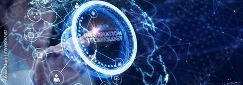 IT consultant presenting tag cloud about information technology.