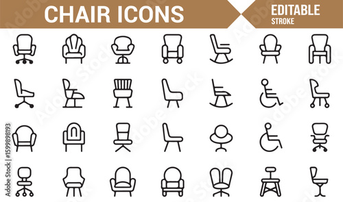 A modern collection of seating icons for digital and graphic design

