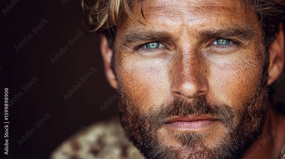 Obraz premium Intense Gaze: A Close-Up Portrait of a Man