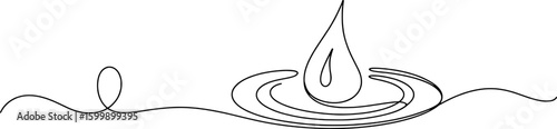 Abstract drop ripple continuous line art black fluid
