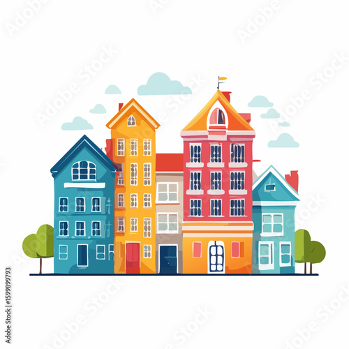 Colorful Geometric Houses Cityscape Illustration