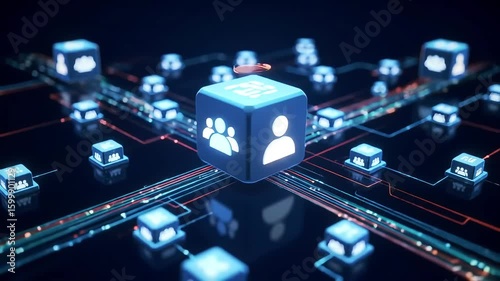Networked digital users glowing on circuit board