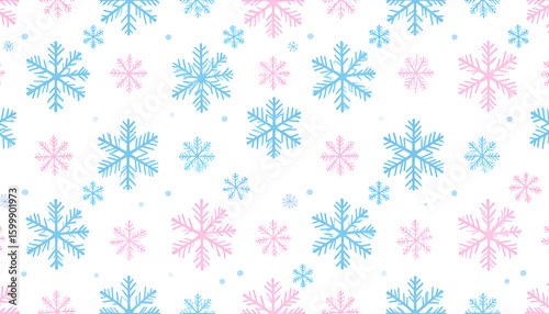 Pink Blue Snowflake Winter Pattern.