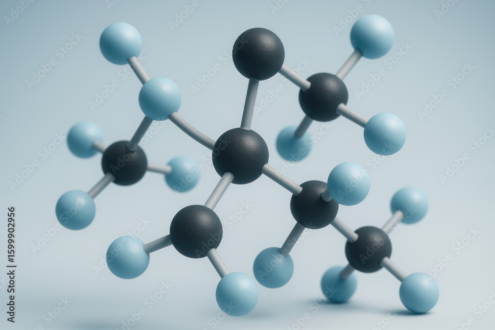 Obraz premium Blue and black molecule model spheres.