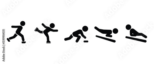 Flat icon of Winter sports. People on ski, skate, snowboard. Figure skating on ice, downhill skiing on snow. Vector illustration in transparent background.