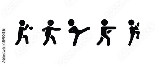 Flat icon Fighting, wrestling, martial arts and boxing icon set. Vector illustration in transparent background.