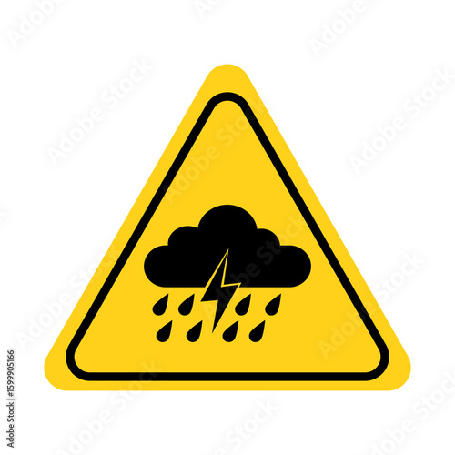 Storm warning sign. Thunderstorm danger. Watch out for lightning bolts. Hurricane, thunderstorm, storm, squally wind. Flat vector illustration design.