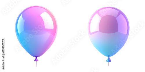 Vibrant Glossy 3D Balloons in Pastel Blue Pink and Purple Colors Against a Transparent Backdrop Representing Celebration and Festive Joy