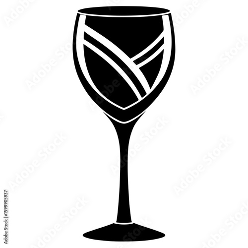 A black silhouette of a wine glass with abstract lines inside the bowl set against a clean white background
