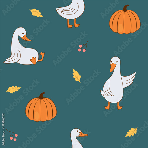 cute geese and pumpkins