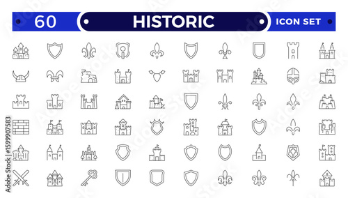 Historic Outline icon set. Heritage Center icon set. Contain linear outline icons historical, guide, expo, culture, al, sculpture, museum and more.