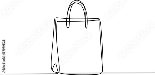 Simple black shopping bag continuous line drawing white
